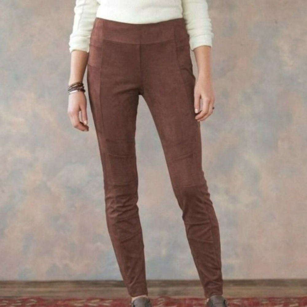 Sundance Lux Dream Faux Suede Leggings 6 Womens Brown Ankle Zip Moto Vibe Cognac